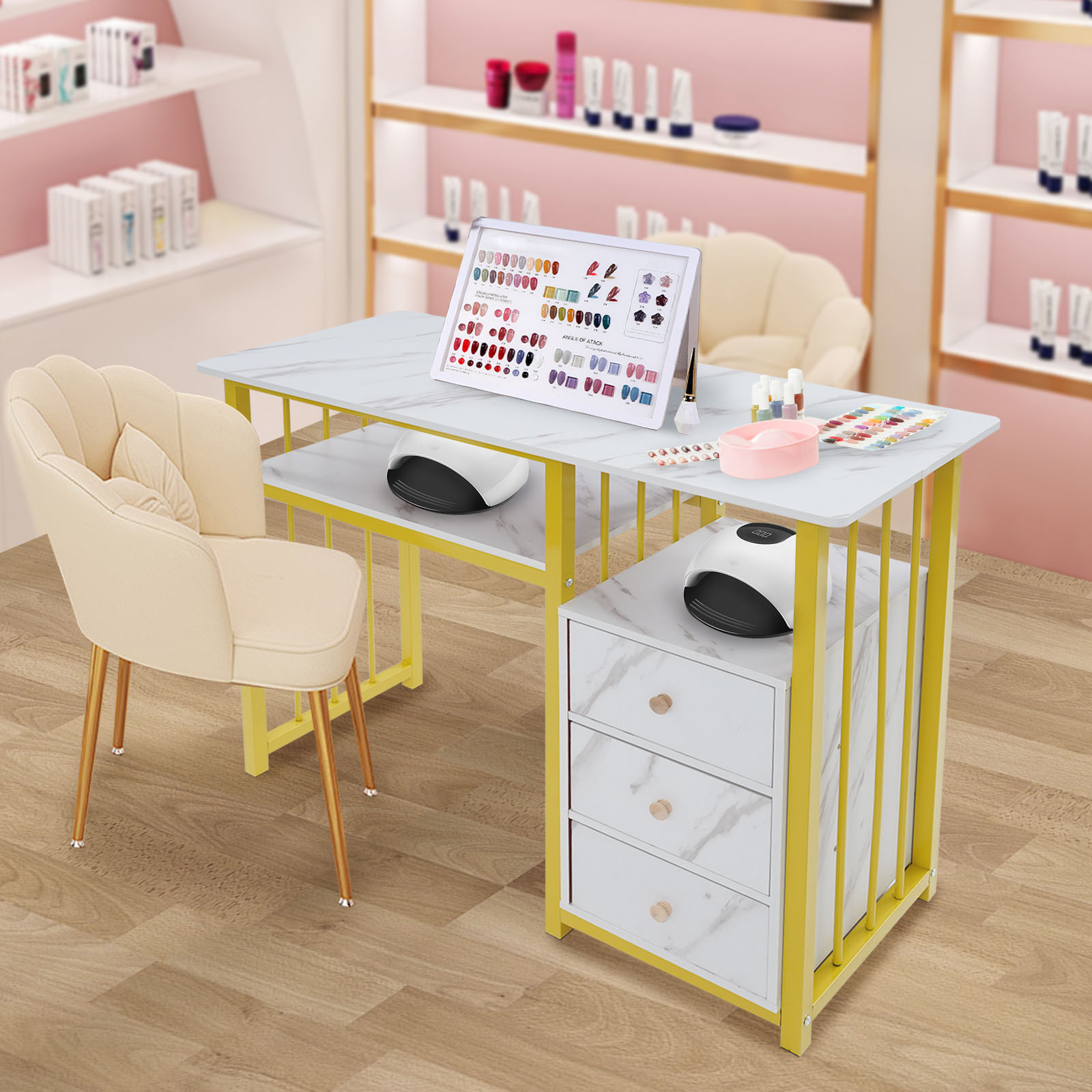 Office Tech Room - Meja Teknisi Kuku Emas Ukuran 39.37×15.75×29.92