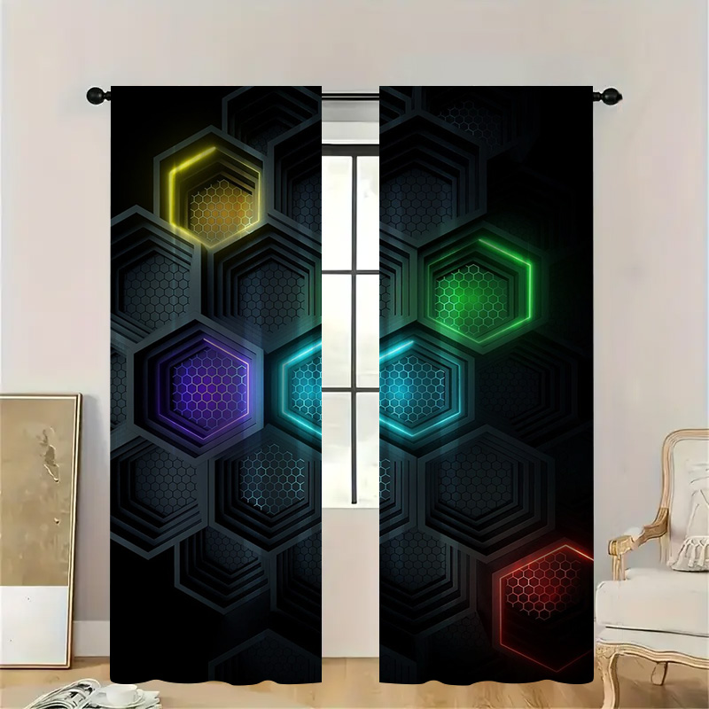 Office Tech Room - 2pcs Tirai Geometris Modern dengan Kantong