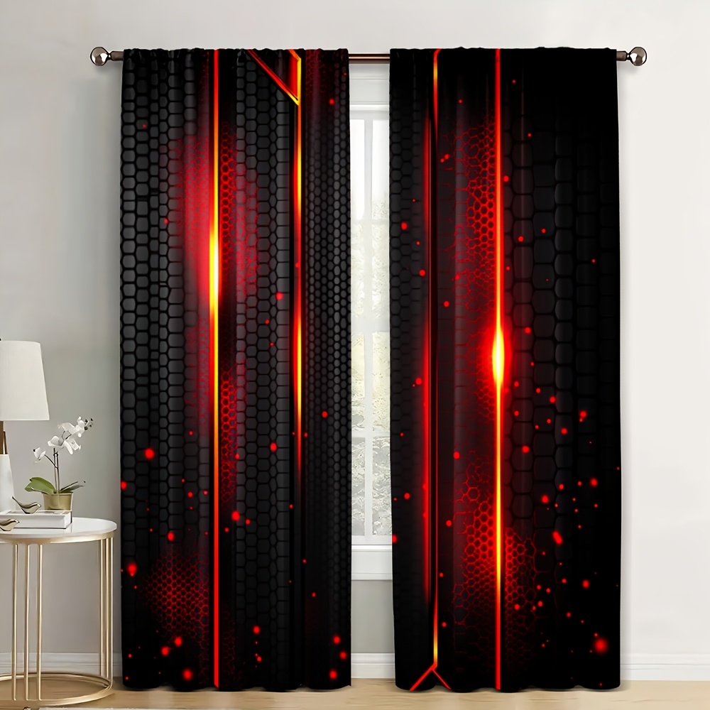 Office Tech Room - 2pcs Tirai Lava Hitam Merah Motif