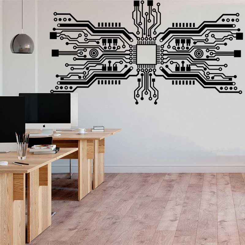 Office Tech Room - Stiker Dinding Chip Papan Sirkuit, Teknologi