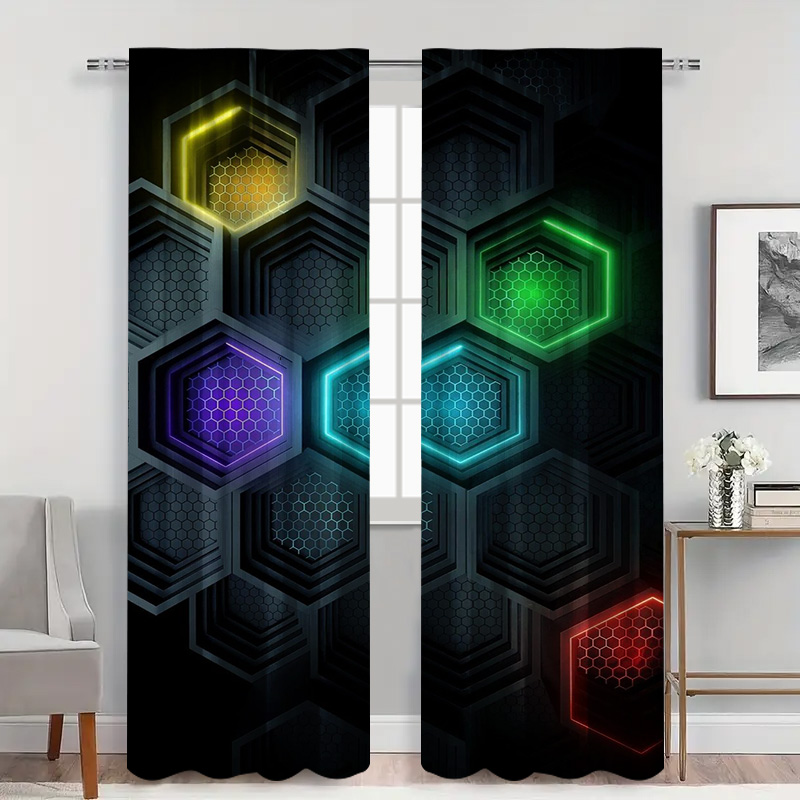 2pcs Tirai Geometris Modern de - Office Tech Room ulasan dan harga