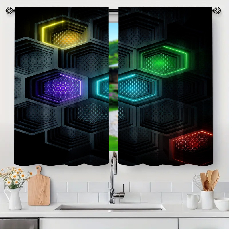 2pcs Tirai Geometris Modern de - Office Tech Room ulasan dan harga