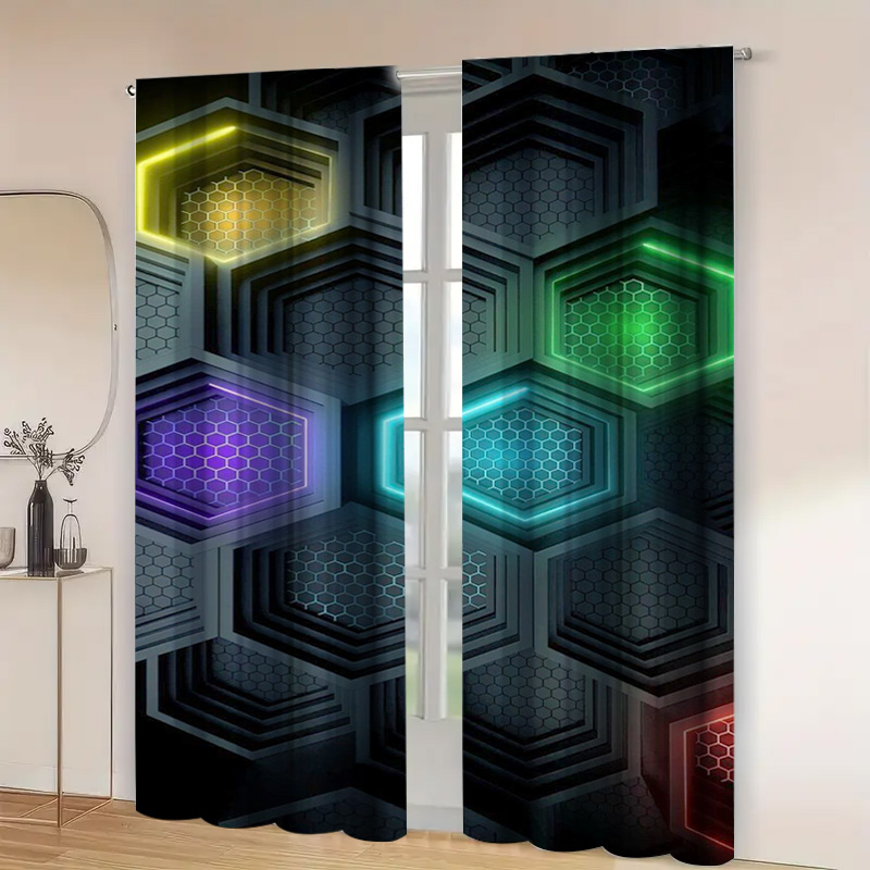 2pcs Tirai Geometris Modern de - Office Tech Room ulasan dan harga