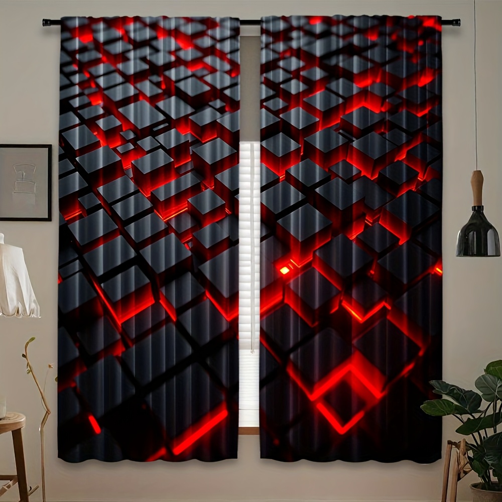 2 Buah Tirai Geometris Merah H - Office Tech Room ulasan dan harga