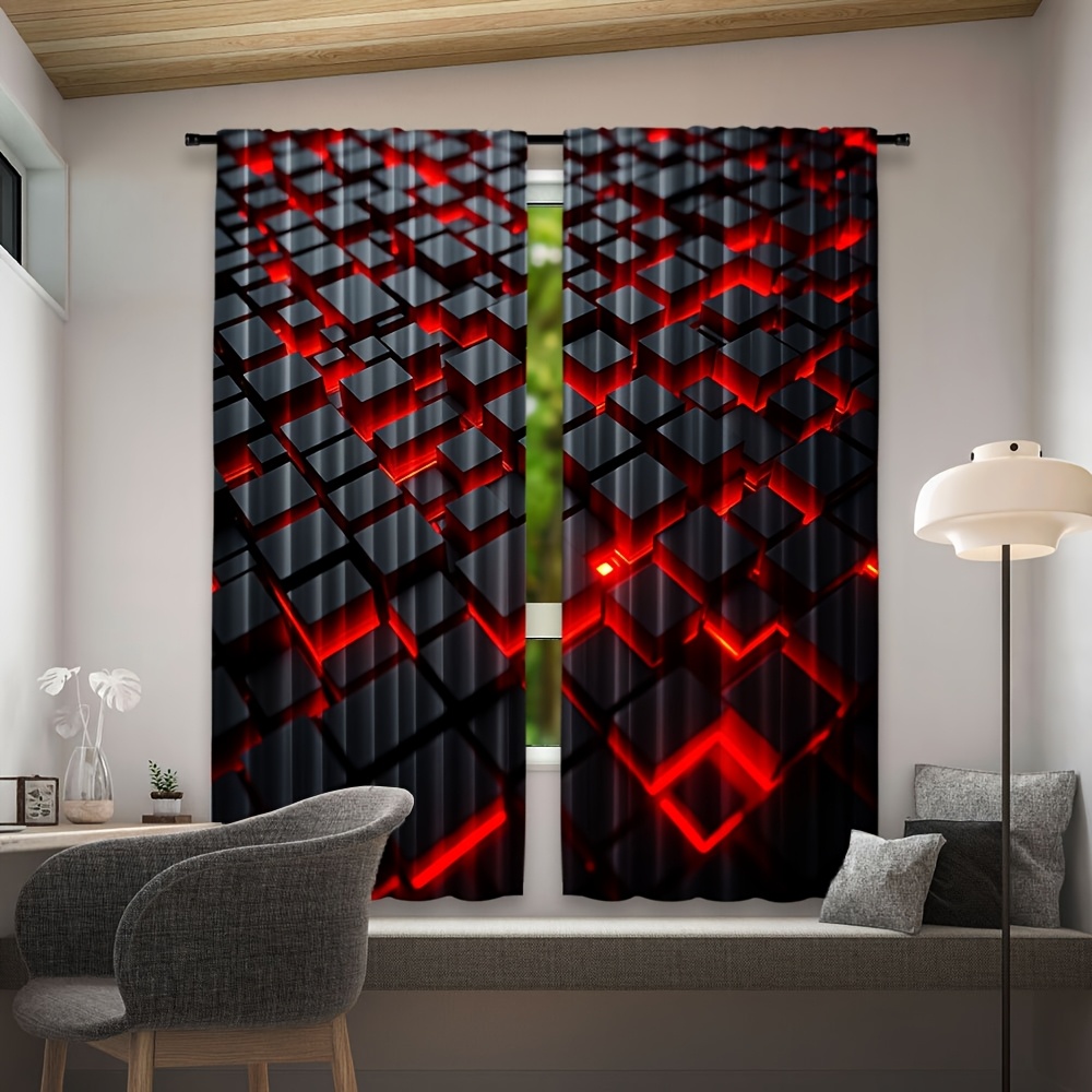2 Buah Tirai Geometris Merah H - Office Tech Room ulasan dan harga