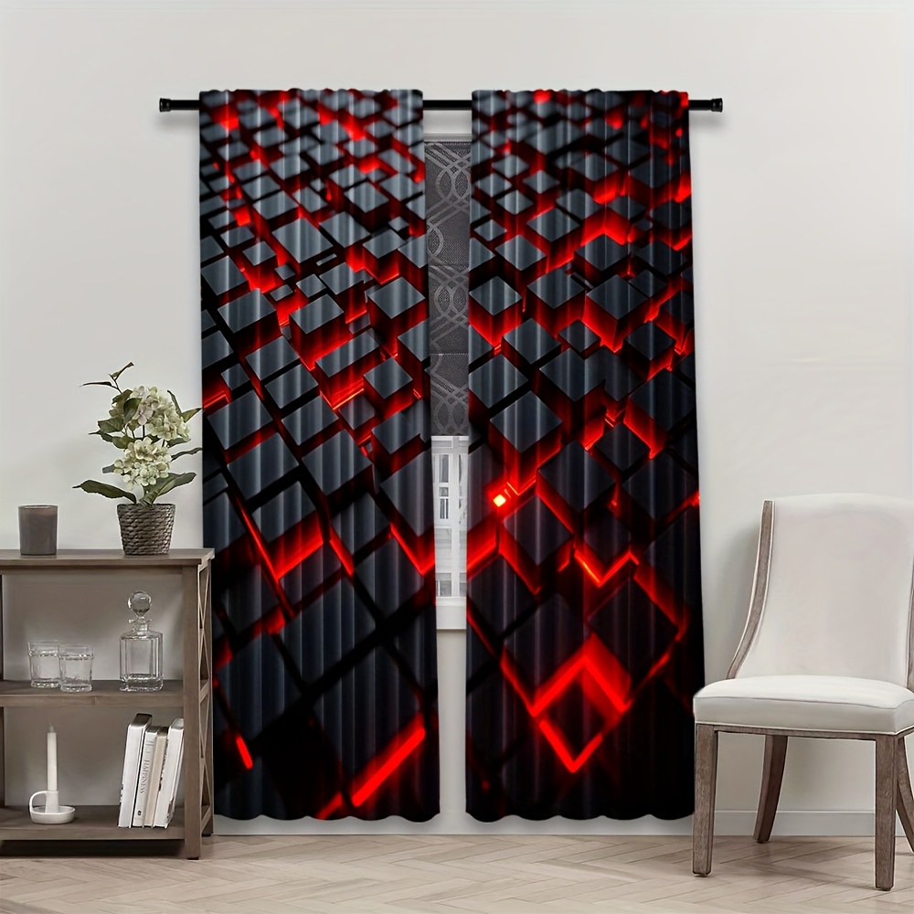 2 Buah Tirai Geometris Merah H - Office Tech Room ulasan dan harga